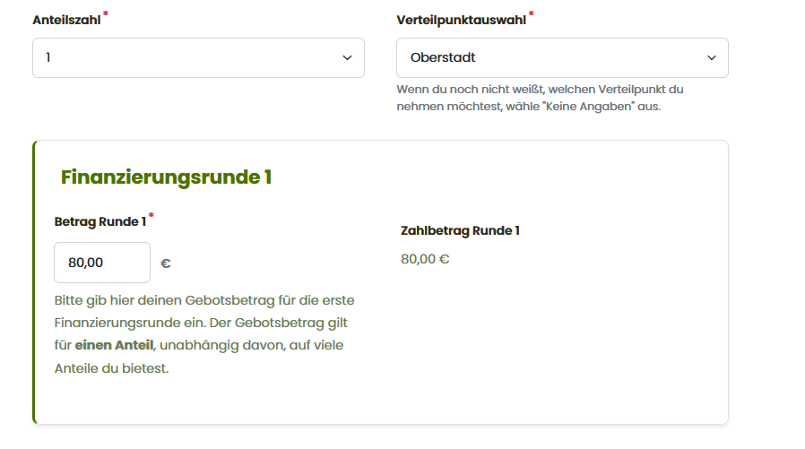 Ein Screenshot des Formulars für die Finanzierungsrunde.